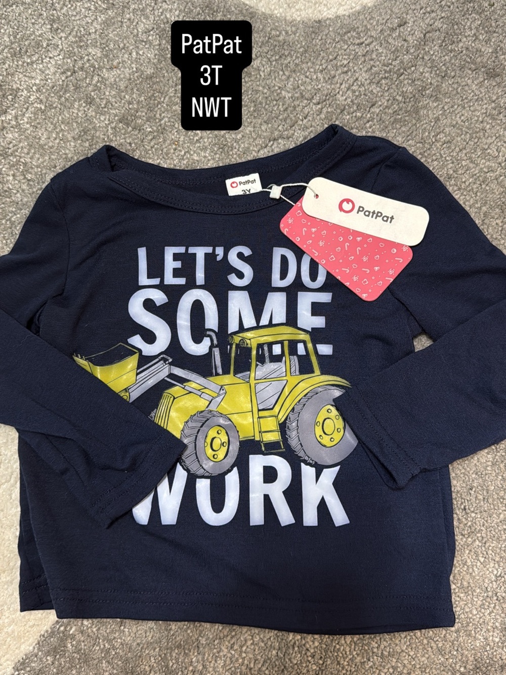 PatPat Navy Long-Sleeve Tee with Yellow Tractor Graphic
